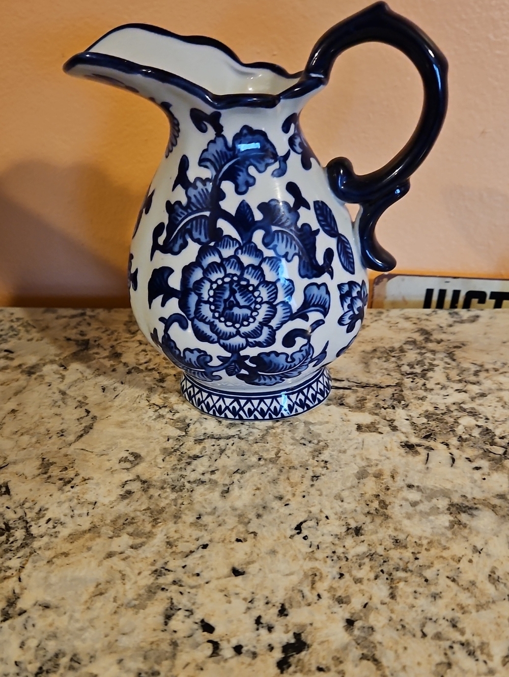 Blue and White Floral Ceramic Pitcher - Classic Home Accent